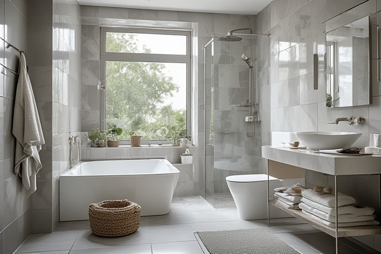 Easy-to-Maintain Grey and White Bathroom Tiles Design