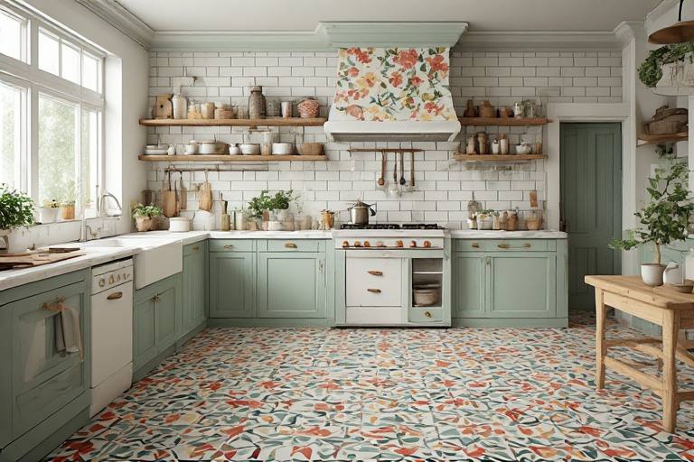 Eclectic kitchen design with patterned tiles.