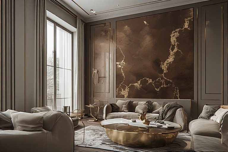 Elegant brown and gold kitchen colour combination