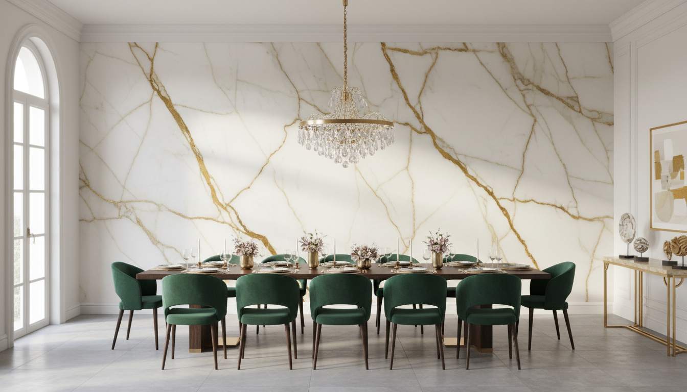 Elegant Calacatta gold vein marble tile wallpaper for luxury interiors