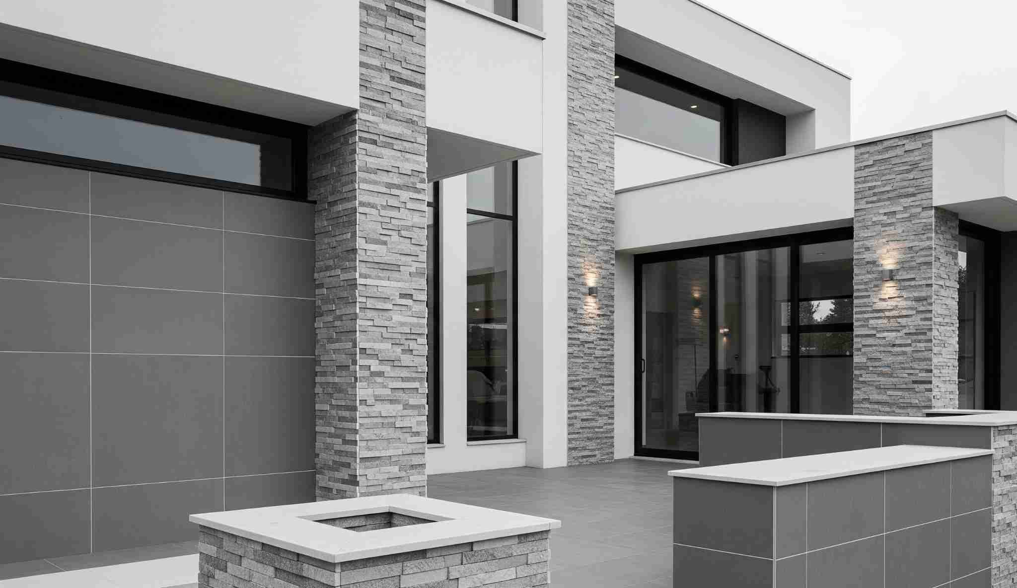 Elegant Grey and White with Stone-Textured Tiles
