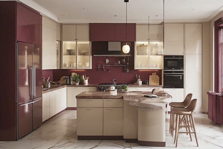 Maroon and cream kitchen colour combination