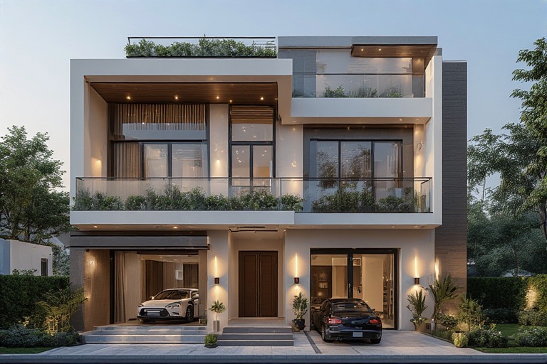 Modern Classic Duplex Front Elevation Design