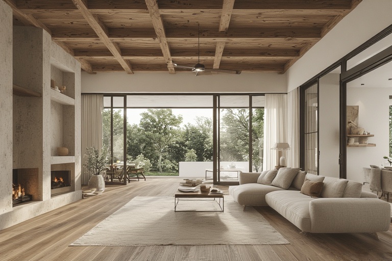 Elegant Wooden Beam Ceiling for a Warm and Classic Interior Look