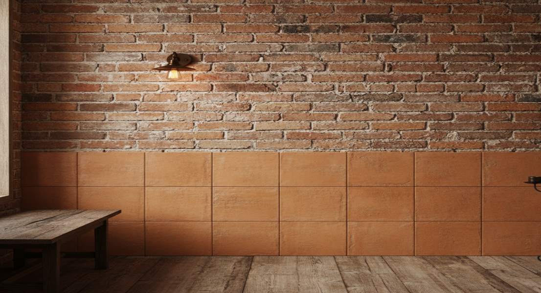 Exposed Brick Rustic Wall with Terracotta Tiles