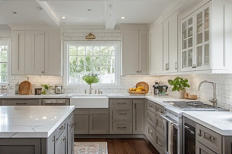 Farmhouse kitchen design with subway tiles.