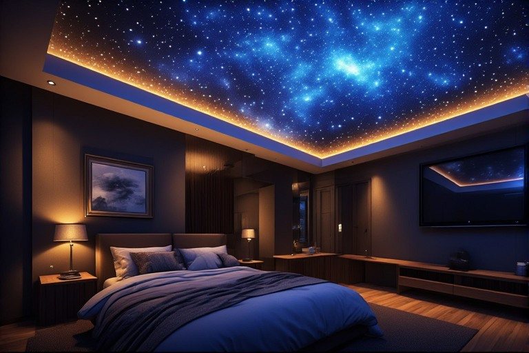Decorative fibre optic starry sky roof ceiling design for bedrooms