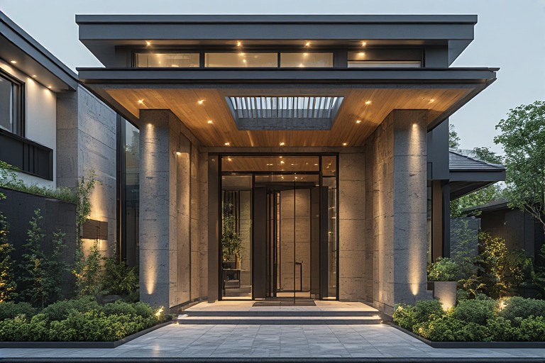 Flat Roof Modern House Portico Design
