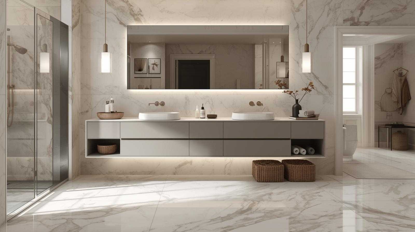 Floating bathroom vanity designs create a spacious, modern look while keeping the floor area clean and open.