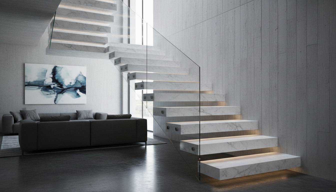 Floating marble treads modern stair marble design