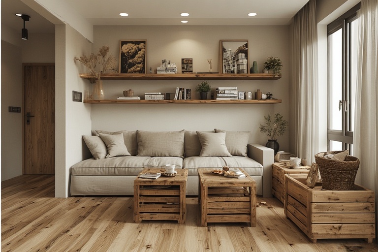 Floating Shelves and DIY Wooden Crate Storage for Affordable and Creative Organisation