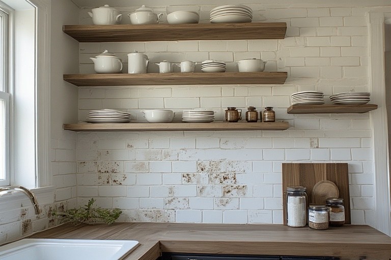 Floating Shelves with Tile Backsplash