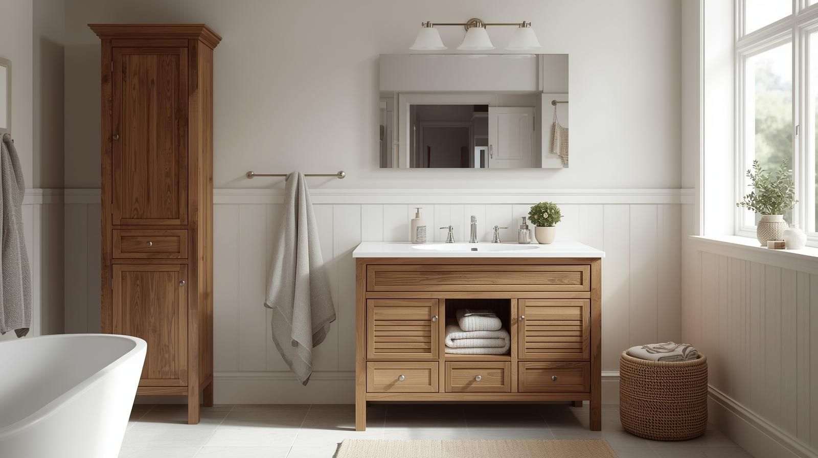 Floor-Mounted Wooden Cabinet with Basin