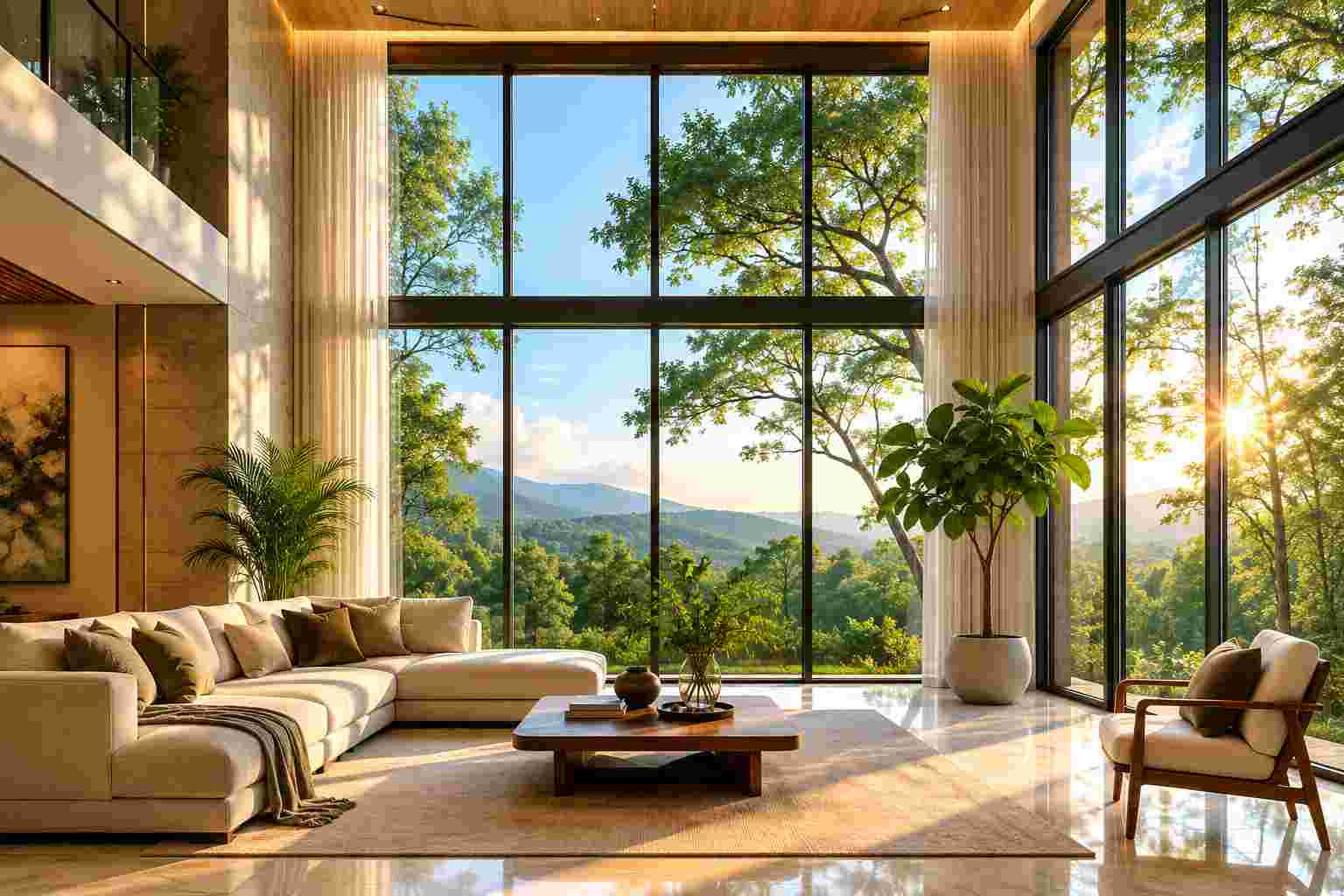 Double Height Living Room with Glass Windows