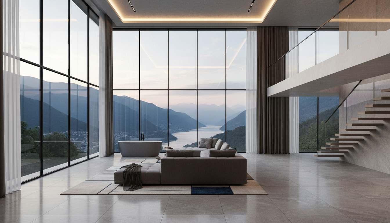 Luxury floor to ceiling window design for duplex homes