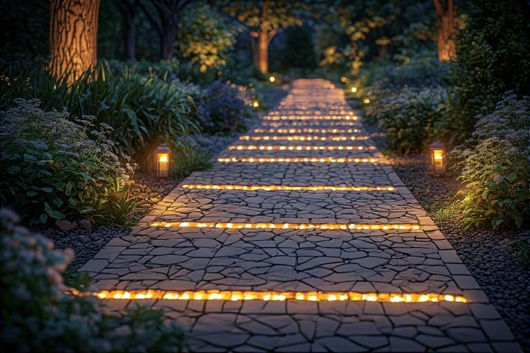 Modern footpath tiles design with integrated LED safety lighting