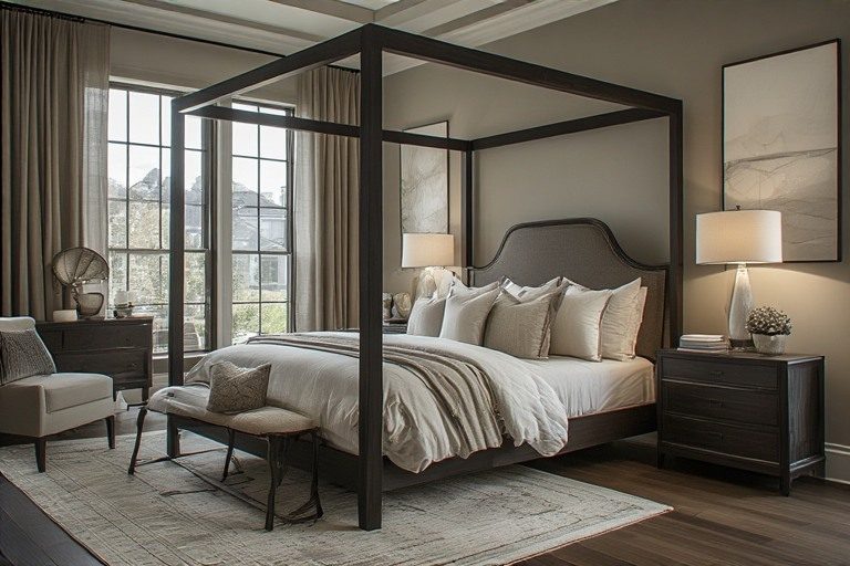 Grand four poster bed in luxury bedroom interior design