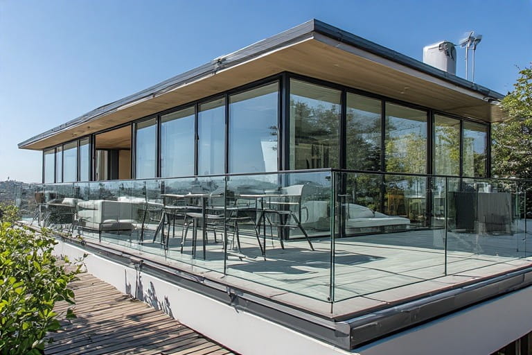 Frameless Glass Railing Design for Roof