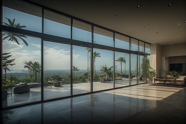 Minimalist frameless window glass design for villas