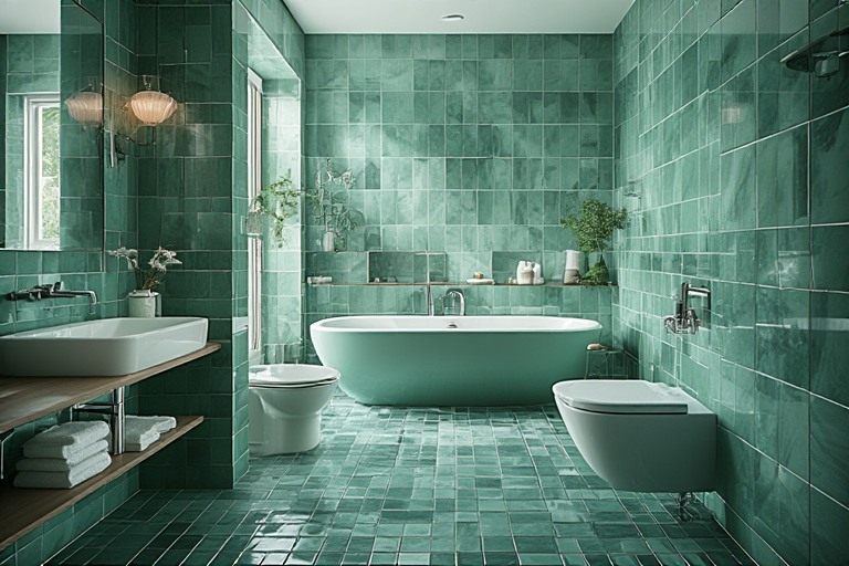 Fresh aqua green tile colours for home bathroom interiors
