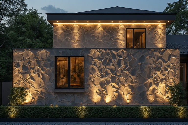 House Front Wall Design with Lighting Effects