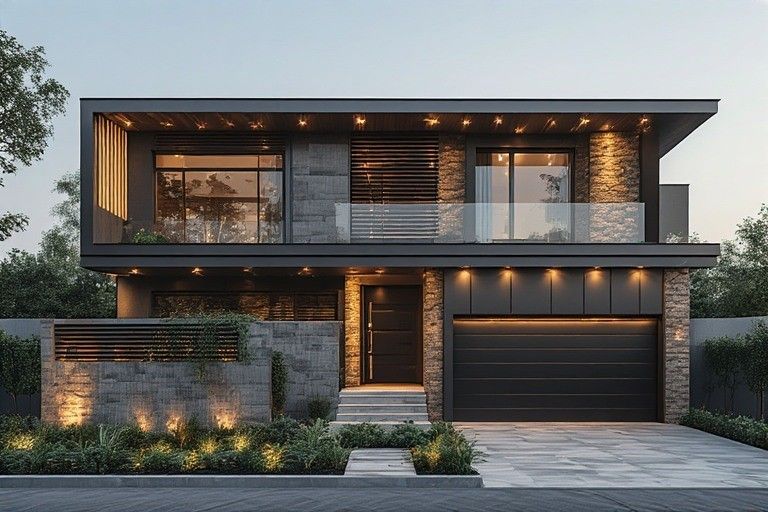 House Front Wall Design with Metal Accents