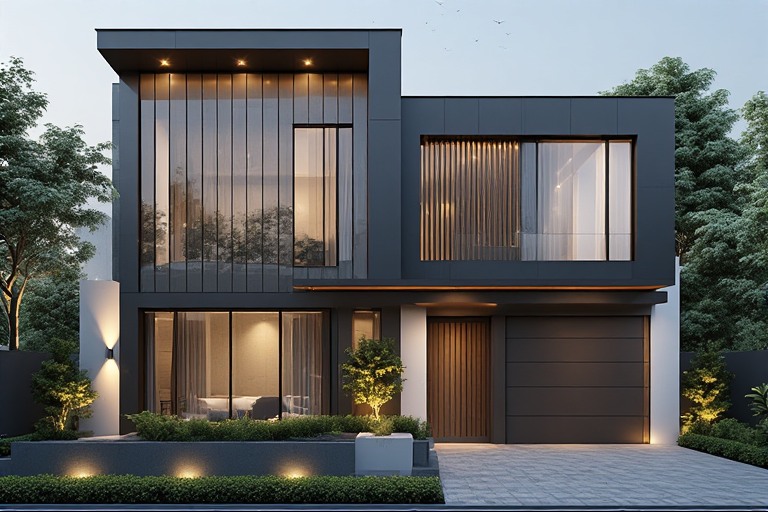House Front Wall Design with Vertical Panels