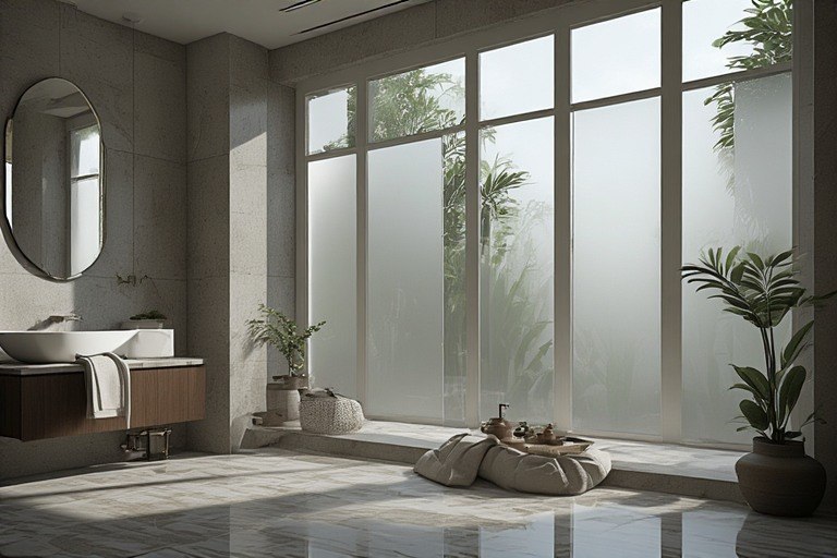 Frosted window glass design for bathroom privacy