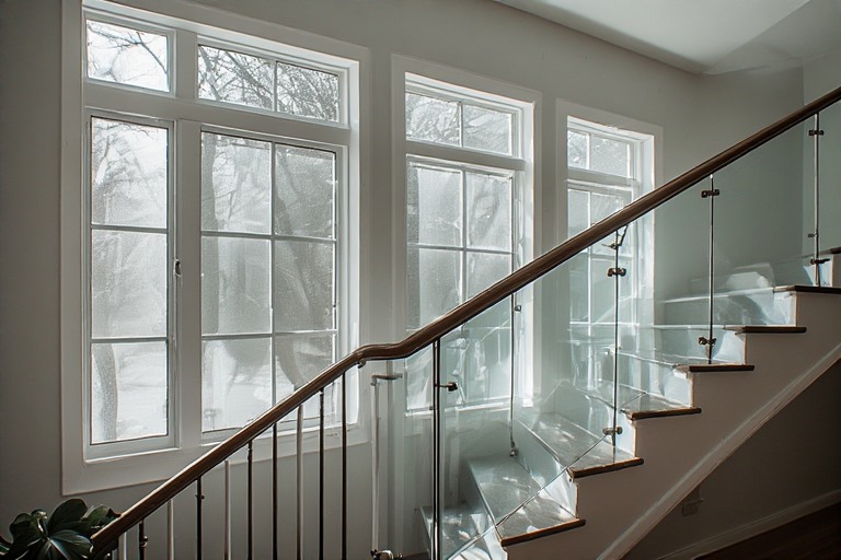 Frosted Or Textured Glass Staircase Window Design