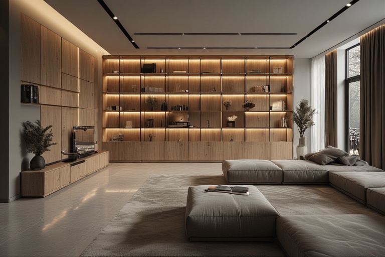 Full-Height Floor-to-Ceiling Lighting-Enhanced Showcases for Premium Display Walls