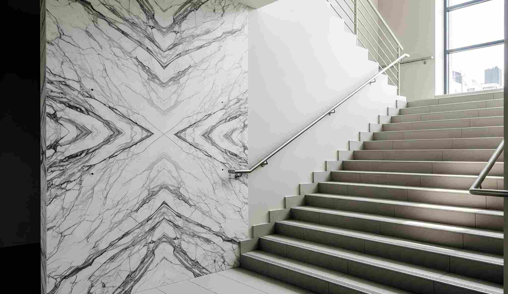 Full Height Marble Feature Wall Beside the Stairs