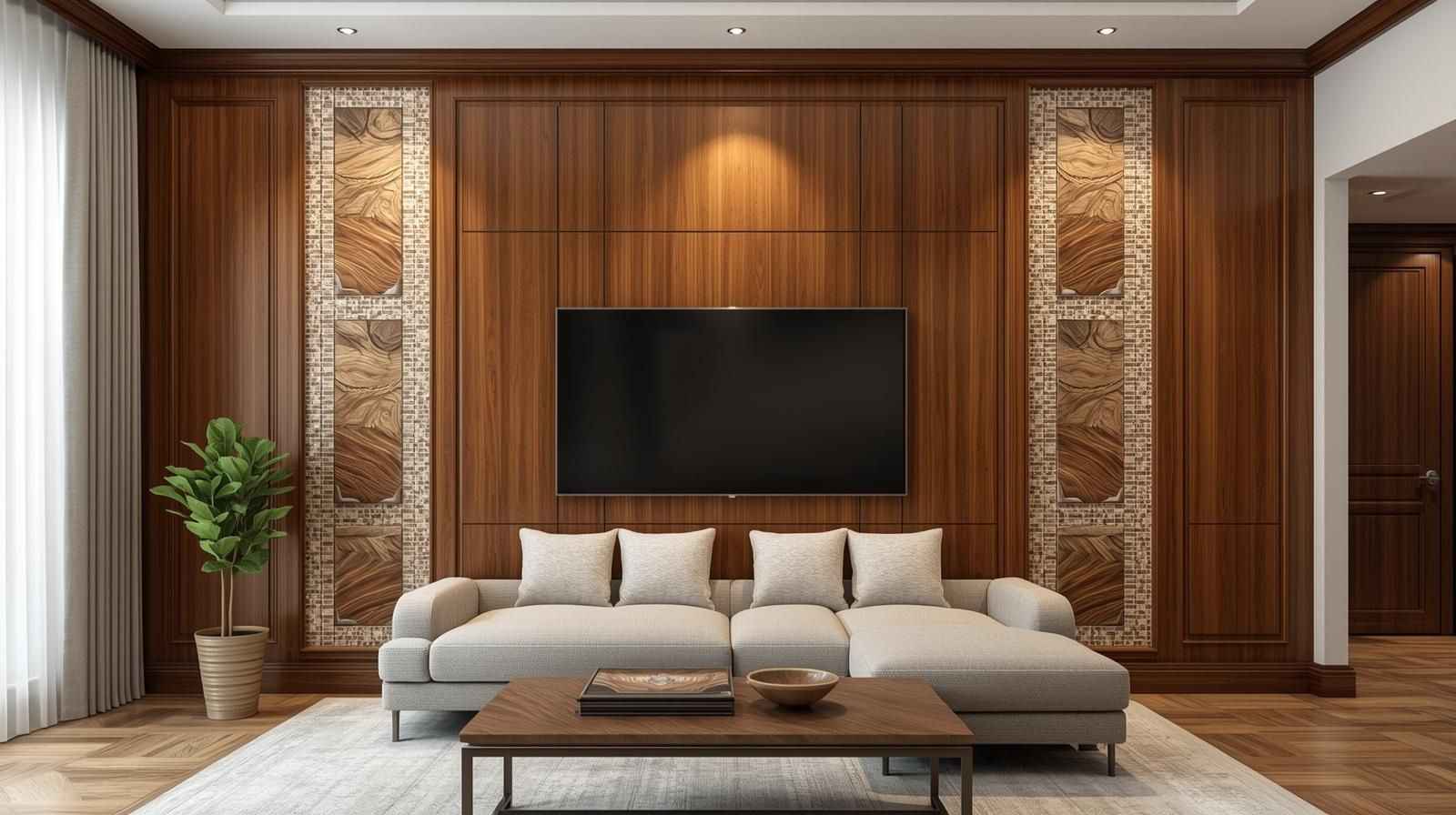 Full Wooden Panel Wall with Mosaic Wall Tiles