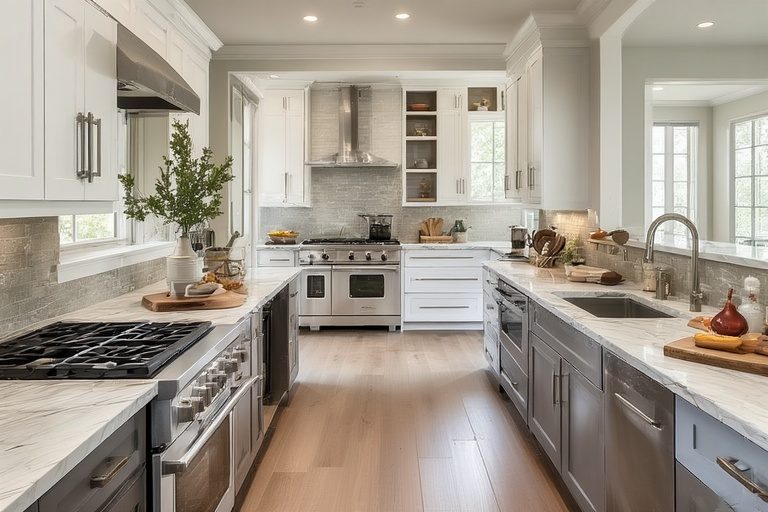 Parallel galley simple kitchen design ideal for narrow spaces with high-efficiency workflows.