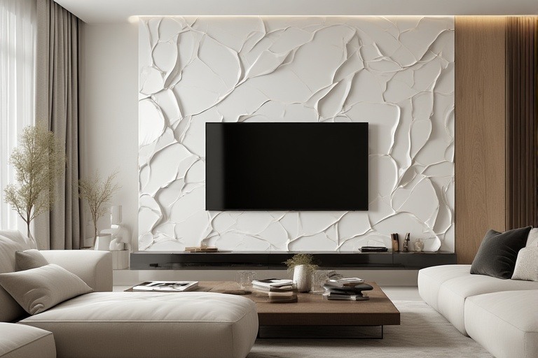 Geometric 3D Panels with Glossy White Tiles
