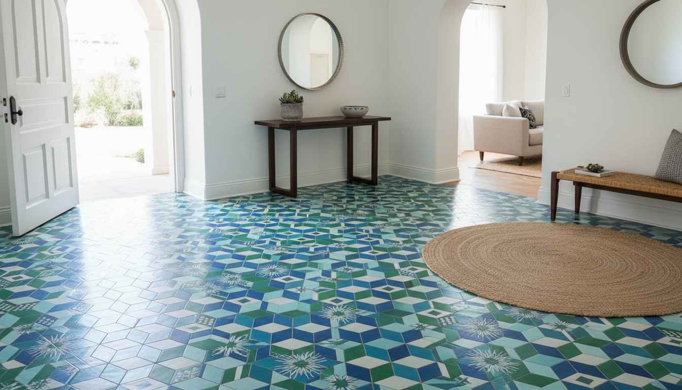 Geometric blue and green combination pattern tiles