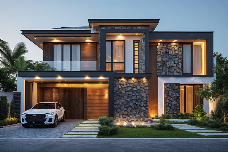 Geometric Pattern Front Wall Design for Home