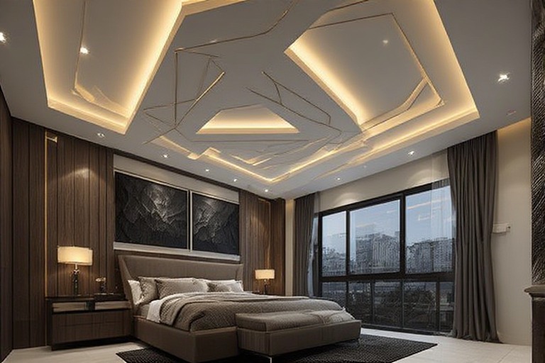 Bedroom Tiles with Geometric Ceiling Design