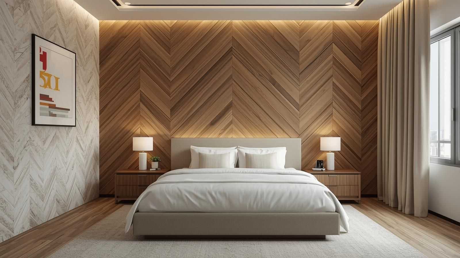 Geometric Wood Tile Patterns as Accent Walls