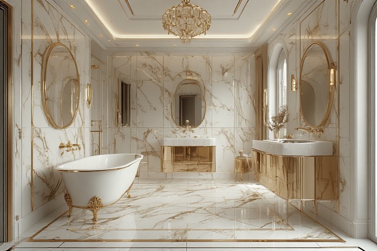 Glamorous Gold Accents and Marble Luxury Bathroom Design