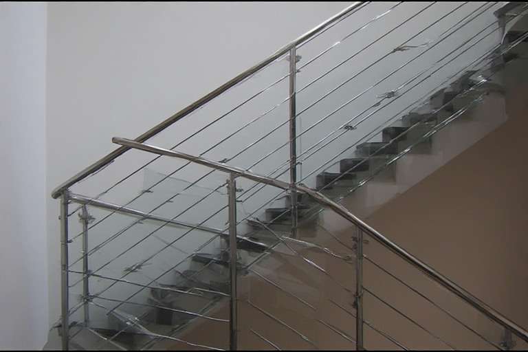 Glass and Metal Combo Staircase Window Grill Design