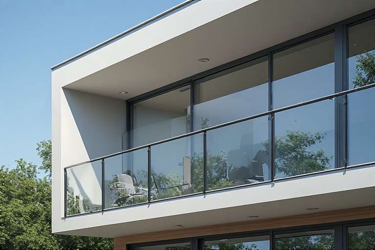 Modern Balcony Grill Design for Balcony with Glass Panel