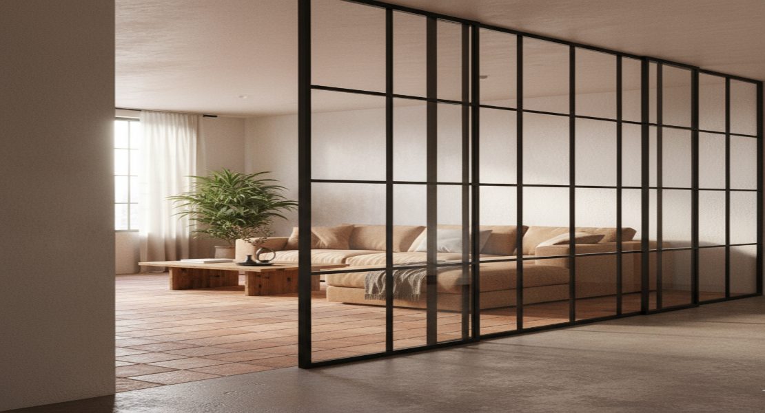 Glass Partitions with Black Metal Frames