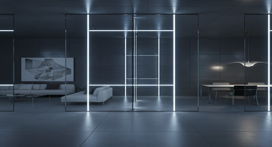 Glass Partitions with Embedded LED Lights