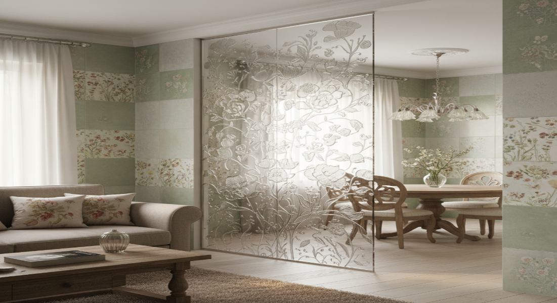 Glass Partitions with Floral Etchings