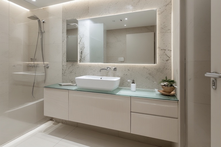 Glass Top Cabinet with Sleek Wash Basin for Modern Bathroom Design