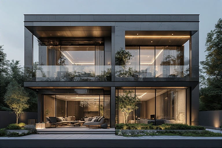 Glass and Steel Duplex Front Elevation Design
