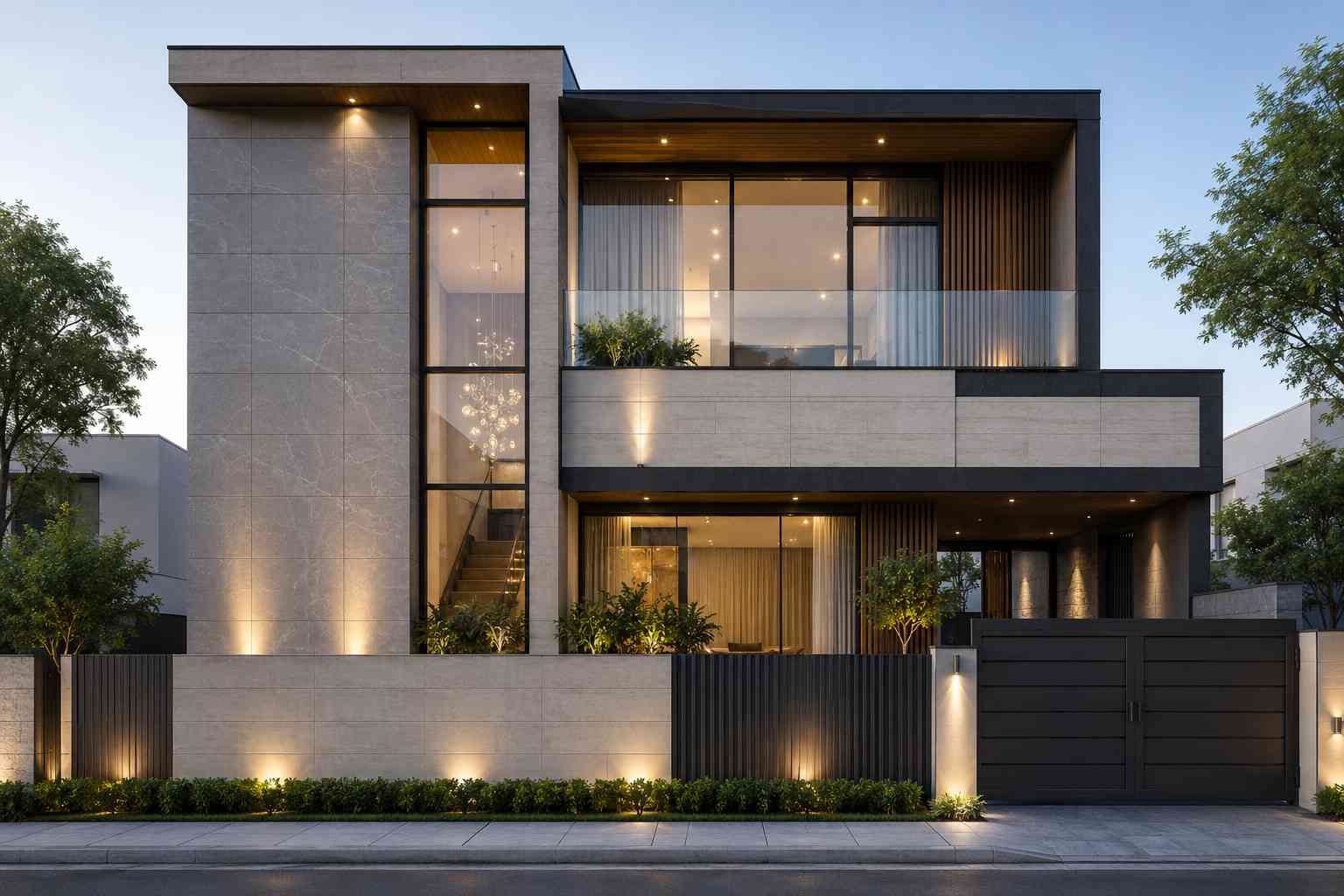 Glass and tile 3d elevation design