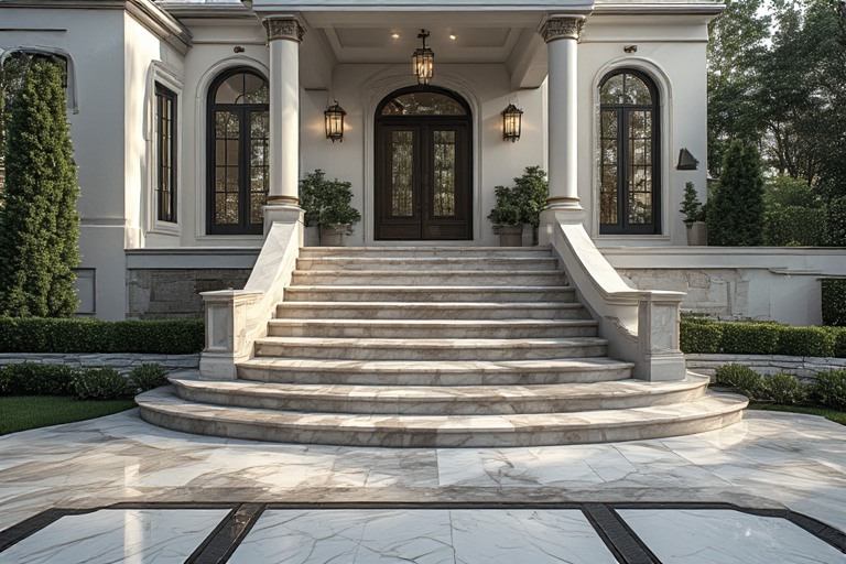 Grand curved outside entrance stairs design