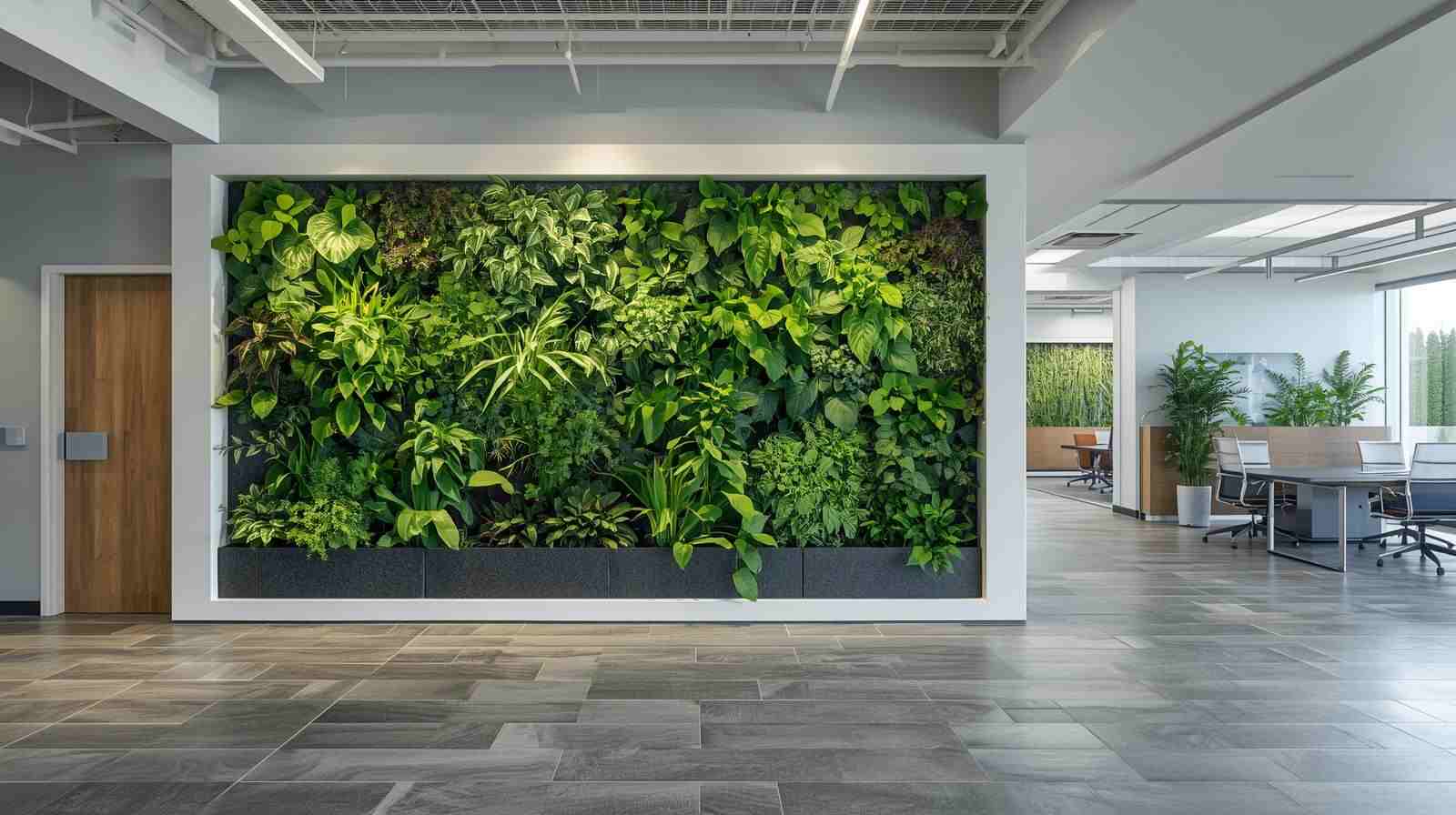 Green Walls with Tiles Behind Vertical Gardens
