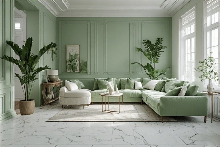 Classic green and white colour combination for fresh interiors
